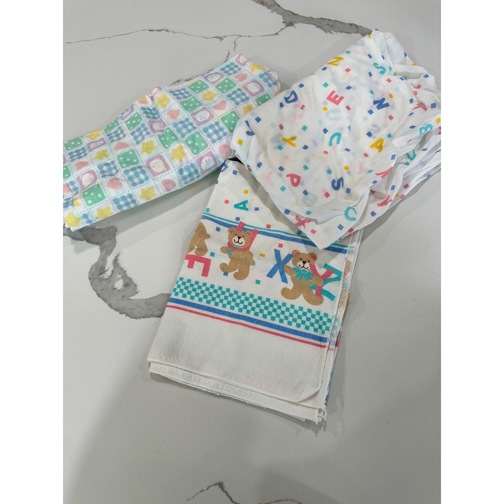 Vintage Pastel Teddy Bear Alphabet Nursery Bedding Set‎ Crib Sheet Blanket 3pc